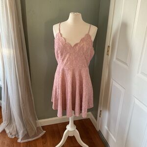 Scalloped Lace Spaghetti Strap Dress in Dusty Rose